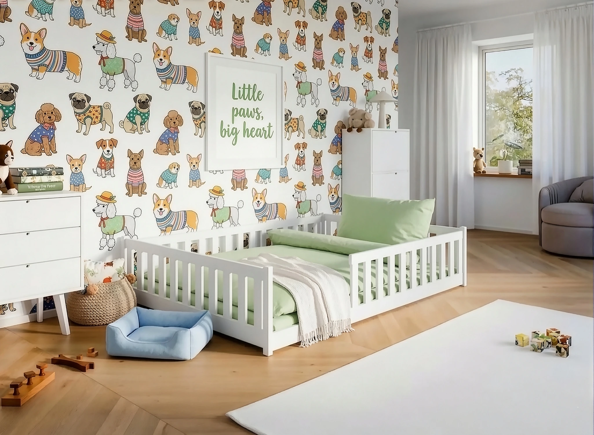 MATI 140x200 białe łóżko montessori podłogowe dziecięce Lano Meble