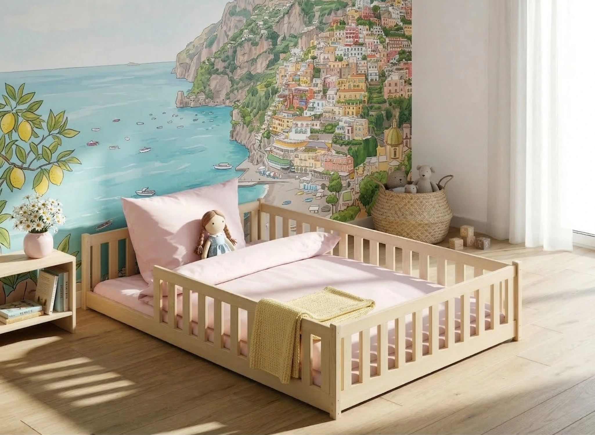 MATI 140x200 sosna łóżko montessori podłogowe dziecięce Lano Meble