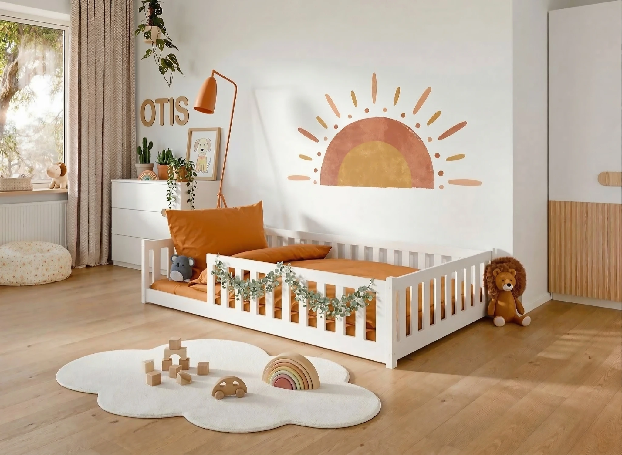 OTIS 120x200 wit Montessori vloerbed voor kinderen met boxomranding Lano Meubels