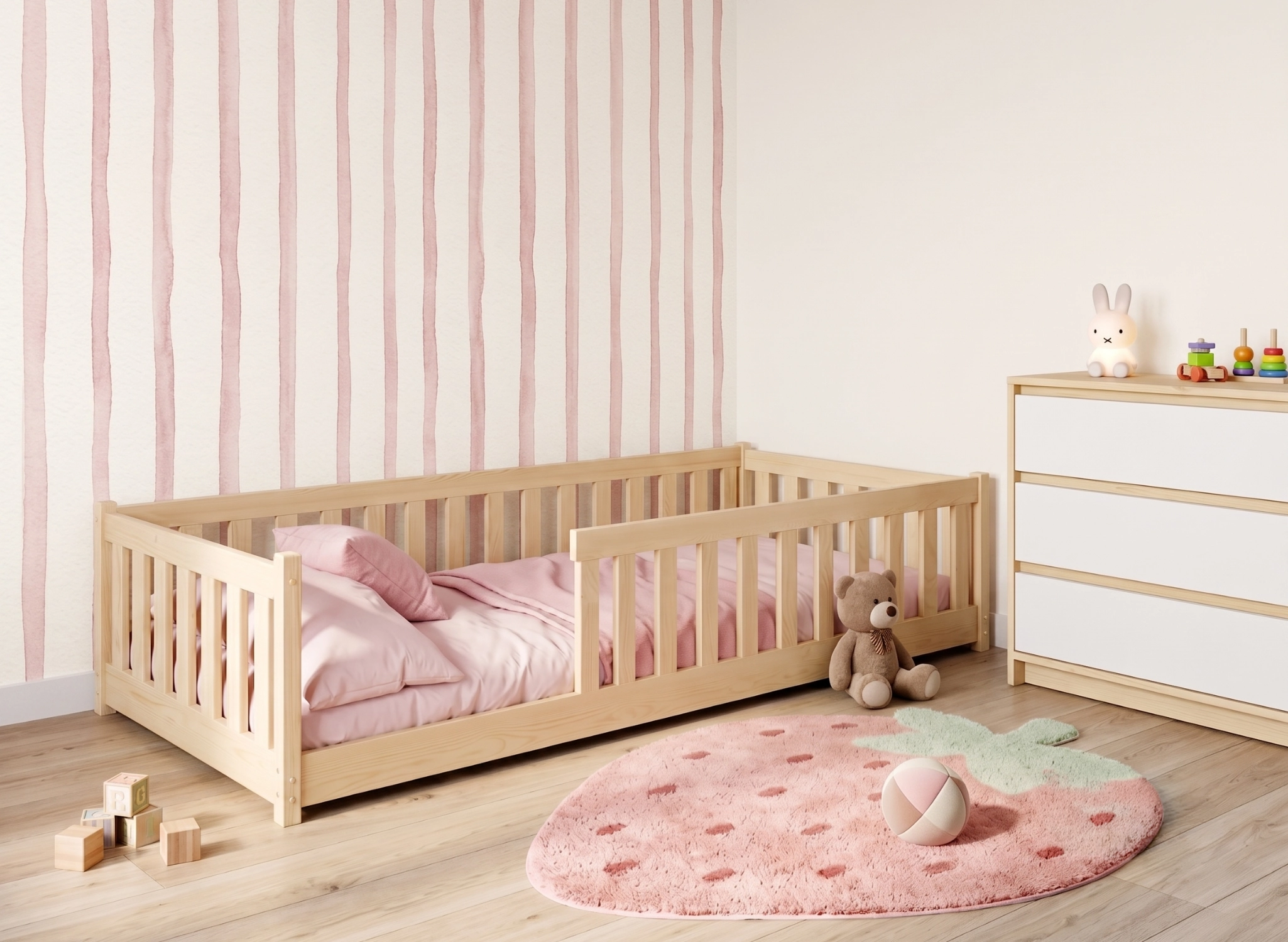 BELLA 90x200 sosna łóżko montessori podłogowe dziecięce Lano Meble